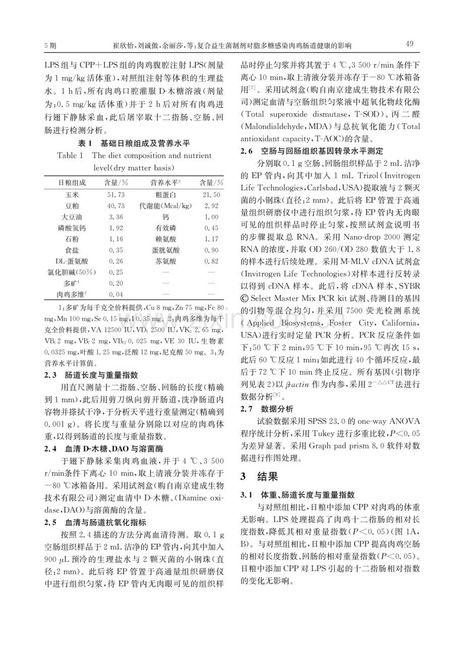 复合益生菌制剂对脂多糖感染肉鸡肠道健康的影响.pdf_第3页