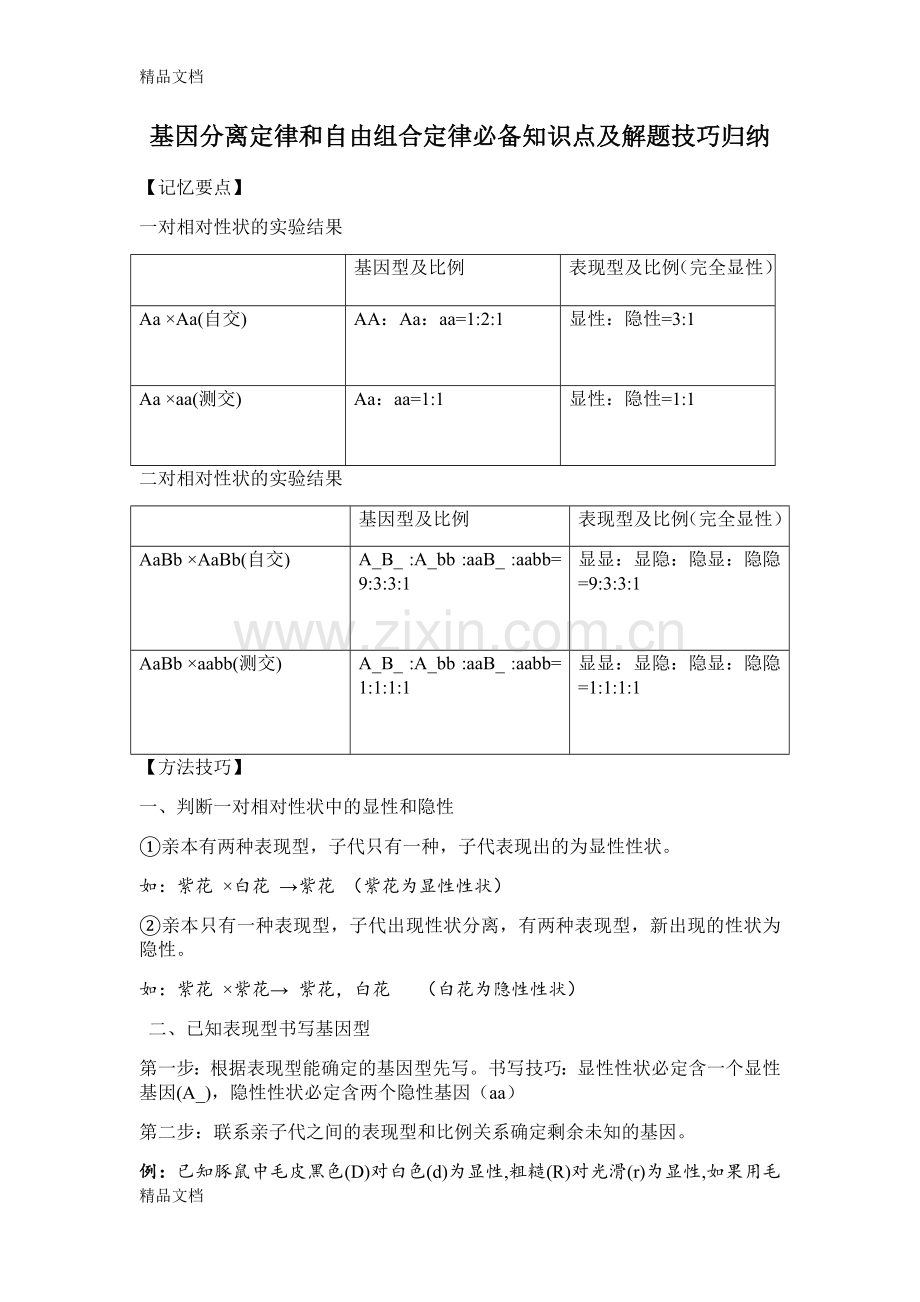 定律孟德尔必备知识点和解题技巧说课材料.doc_第1页