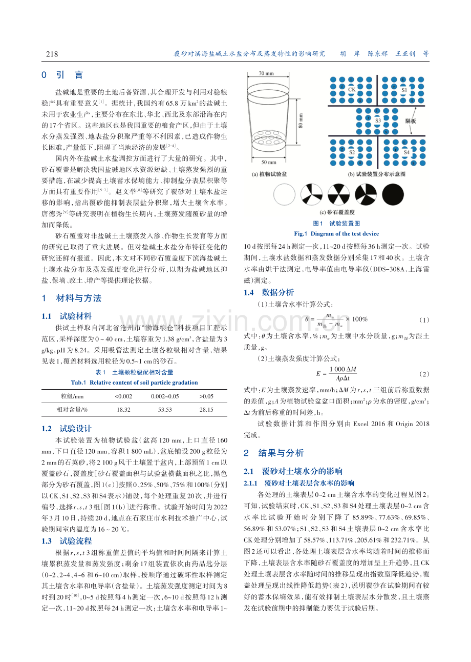 覆砂对滨海盐碱土水盐分布及蒸发特性的影响研究.pdf_第2页