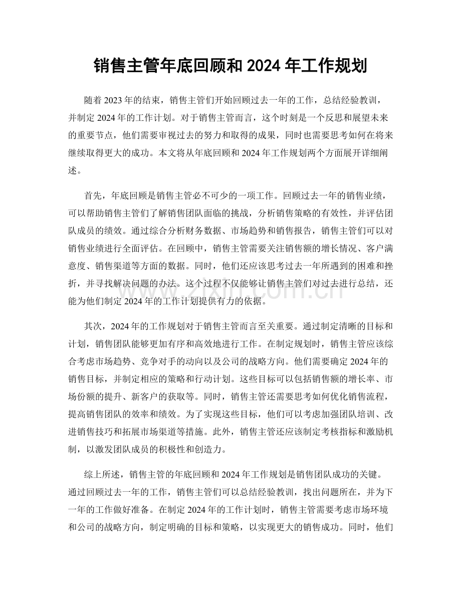 销售主管年底回顾和2024年工作规划.docx_第1页