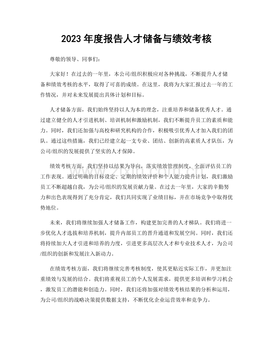 2023年度报告人才储备与绩效考核.docx_第1页