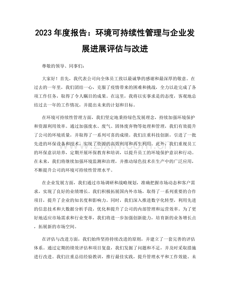 2023年度报告：环境可持续性管理与企业发展进展评估与改进.docx_第1页