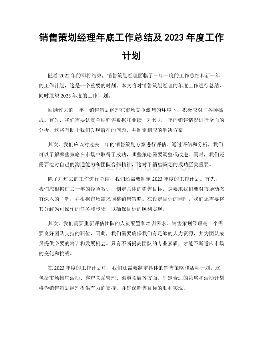 销售策划经理年底工作总结及2023年度工作计划.docx_第1页