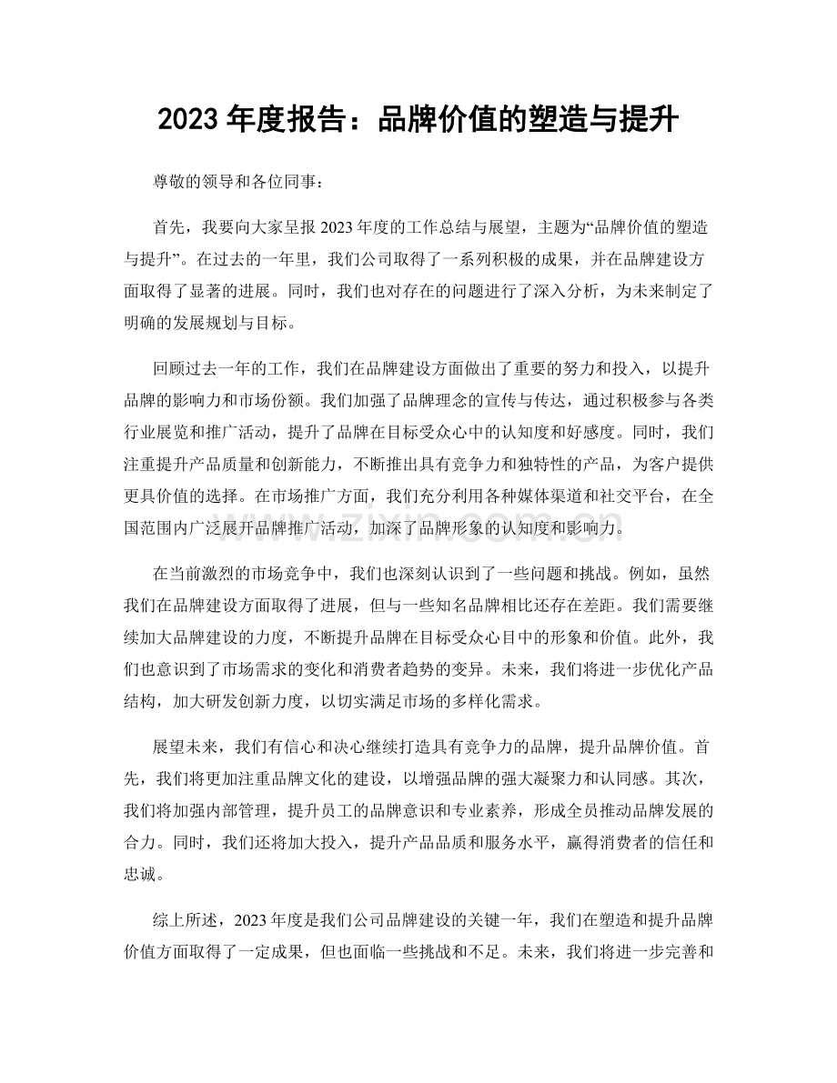 2023年度报告：品牌价值的塑造与提升.docx_第1页