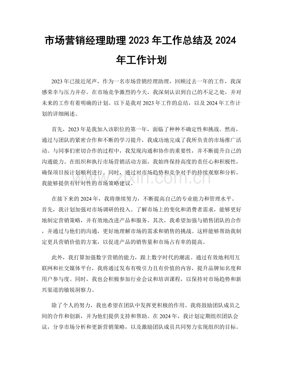 市场营销经理助理2023年工作总结及2024年工作计划.docx_第1页