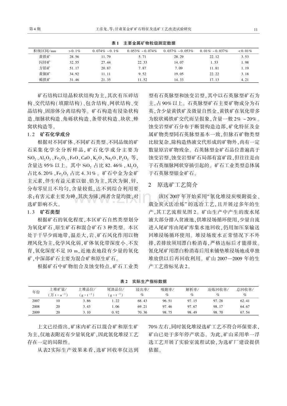 甘肃某金矿矿石特征及选矿工艺改进试验研究.pdf_第2页