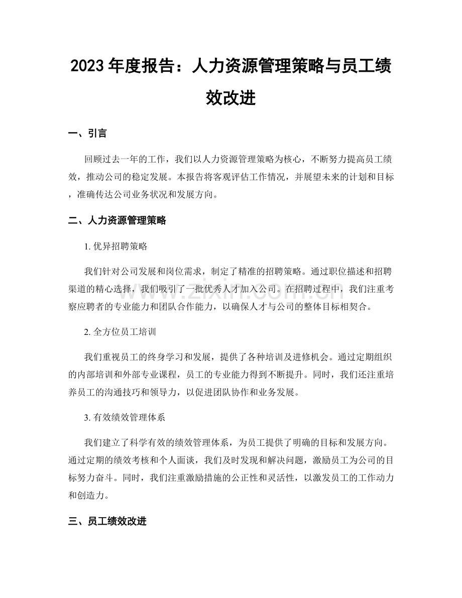 2023年度报告：人力资源管理策略与员工绩效改进.docx_第1页