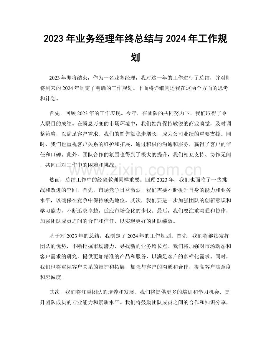 2023年业务经理年终总结与2024年工作规划.docx_第1页