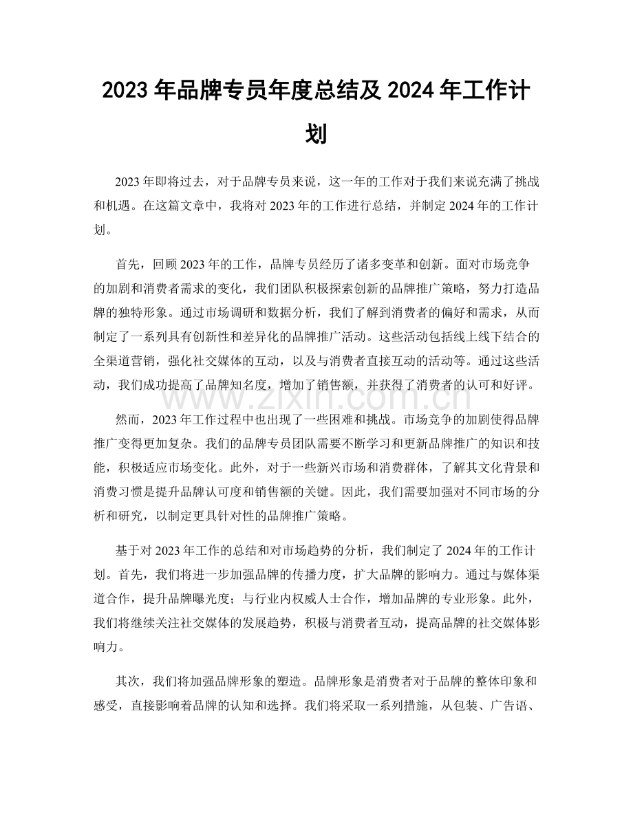 2023年品牌专员年度总结及2024年工作计划.docx_第1页