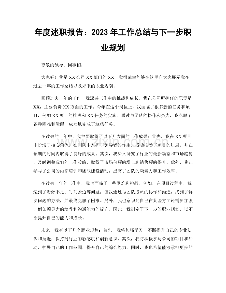 年度述职报告：2023年工作总结与下一步职业规划.docx_第1页