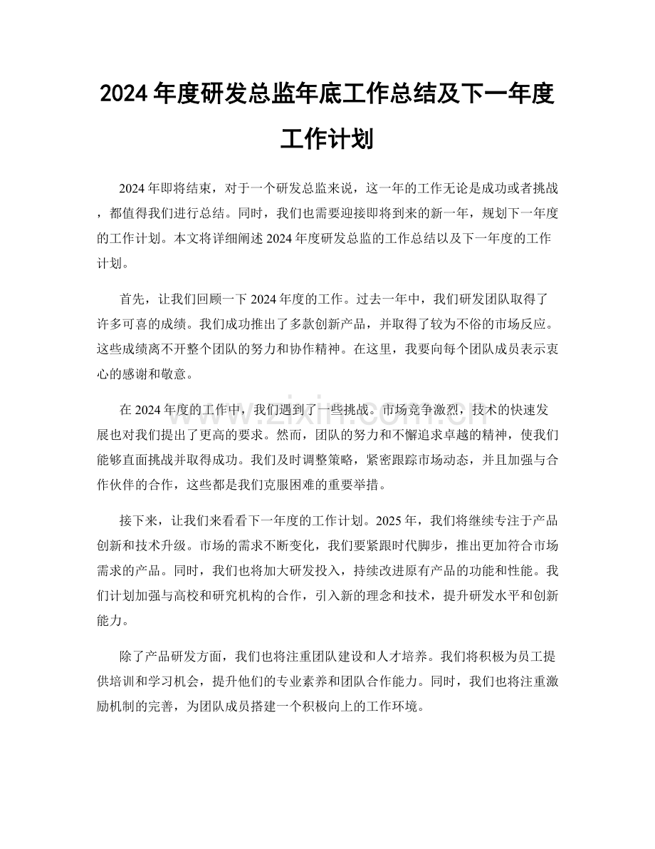 2024年度研发总监年底工作总结及下一年度工作计划.docx_第1页