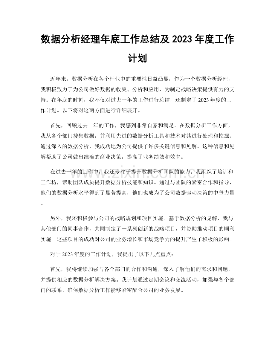 数据分析经理年底工作总结及2023年度工作计划.docx_第1页