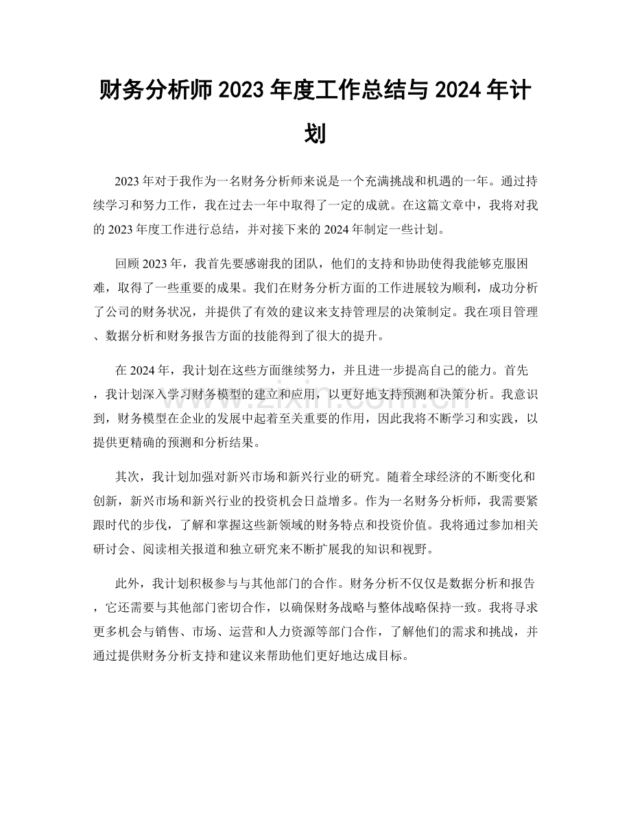 财务分析师2023年度工作总结与2024年计划.docx_第1页