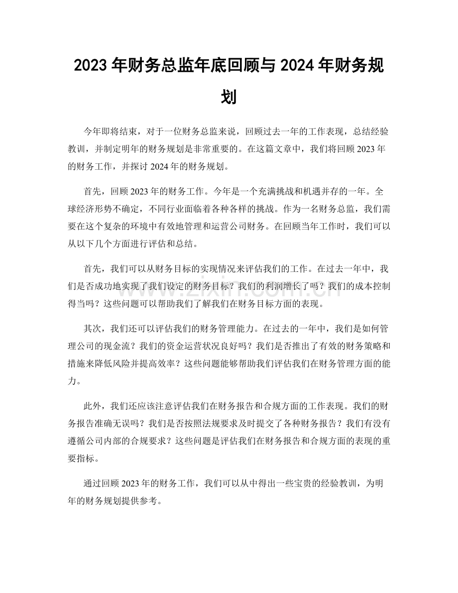 2023年财务总监年底回顾与2024年财务规划.docx_第1页