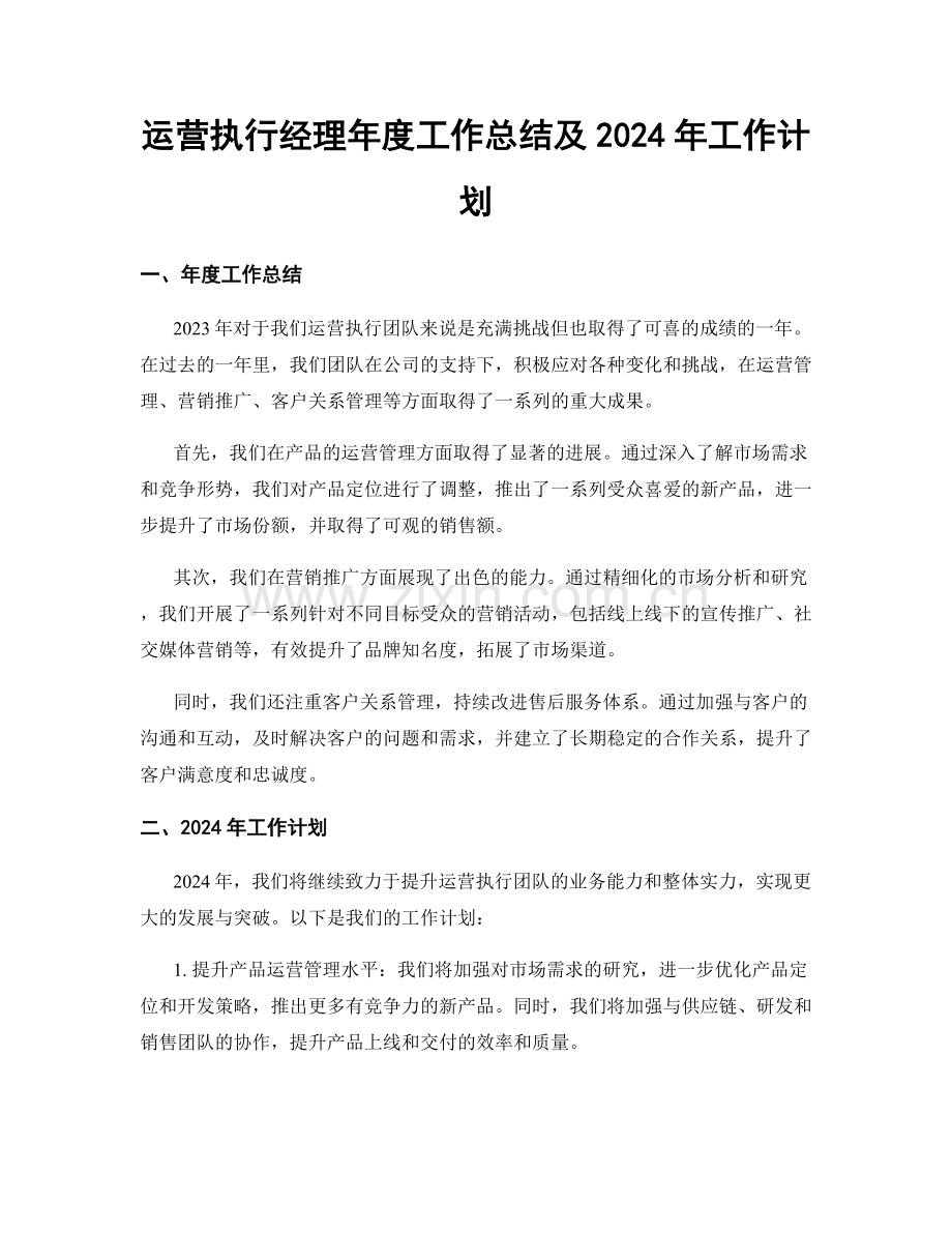 运营执行经理年度工作总结及2024年工作计划.docx_第1页