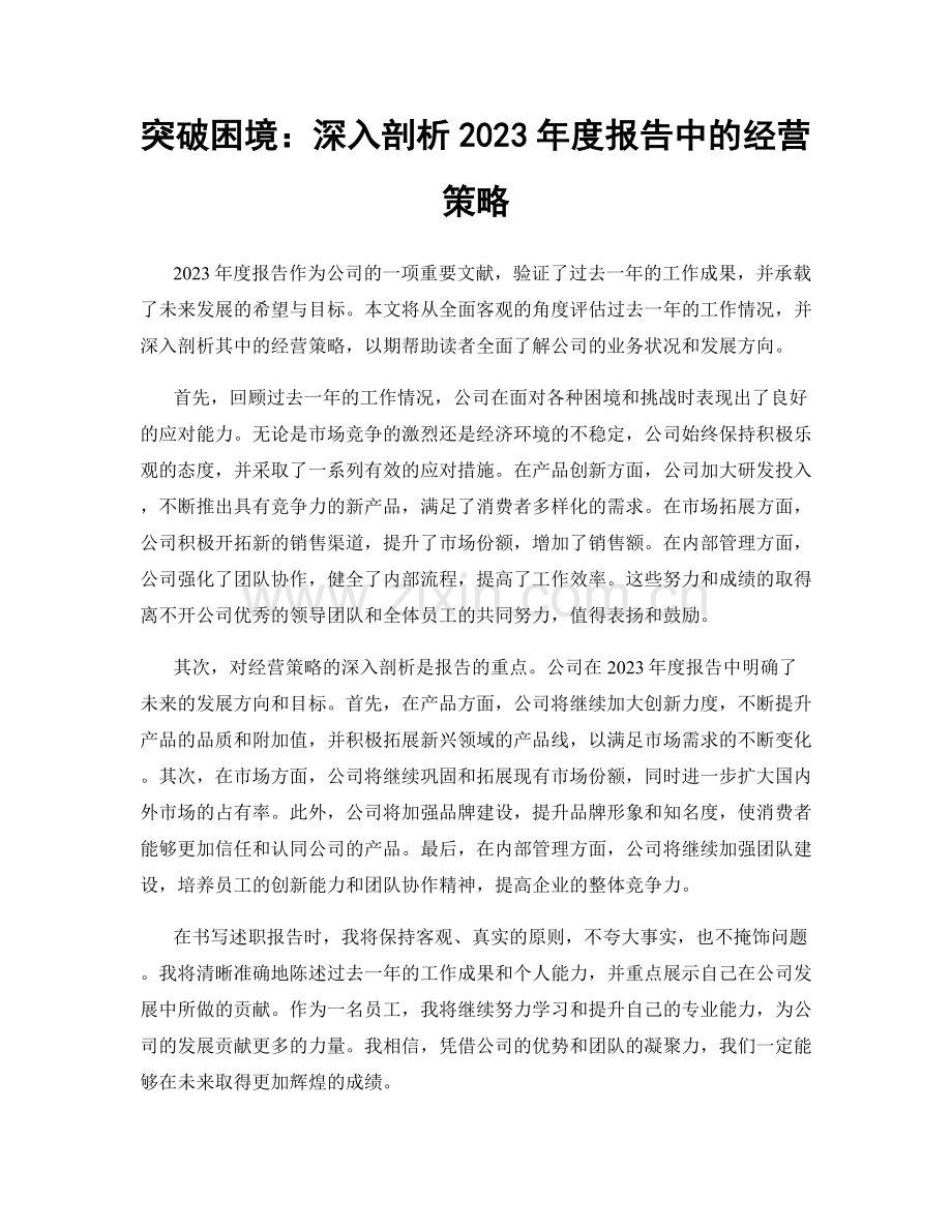 突破困境：深入剖析2023年度报告中的经营策略.docx_第1页