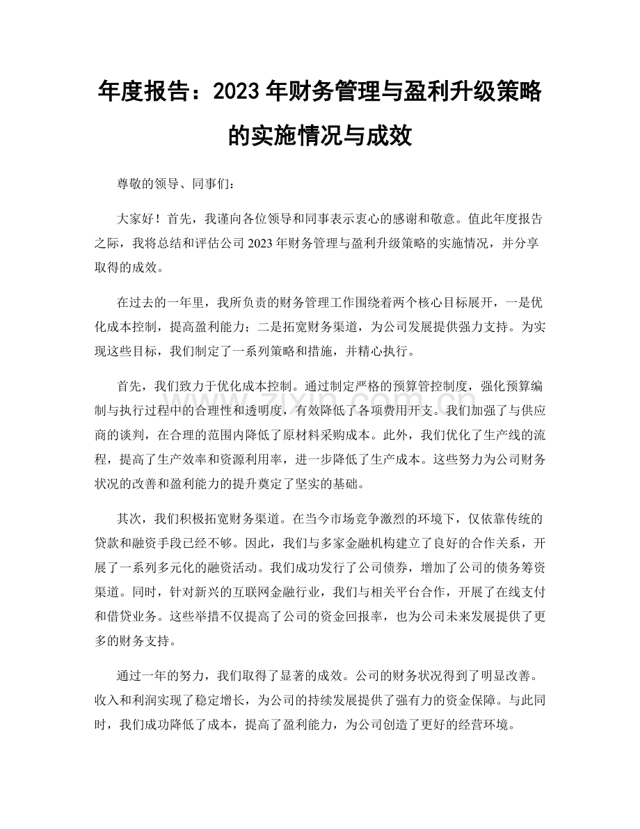 年度报告：2023年财务管理与盈利升级策略的实施情况与成效.docx_第1页