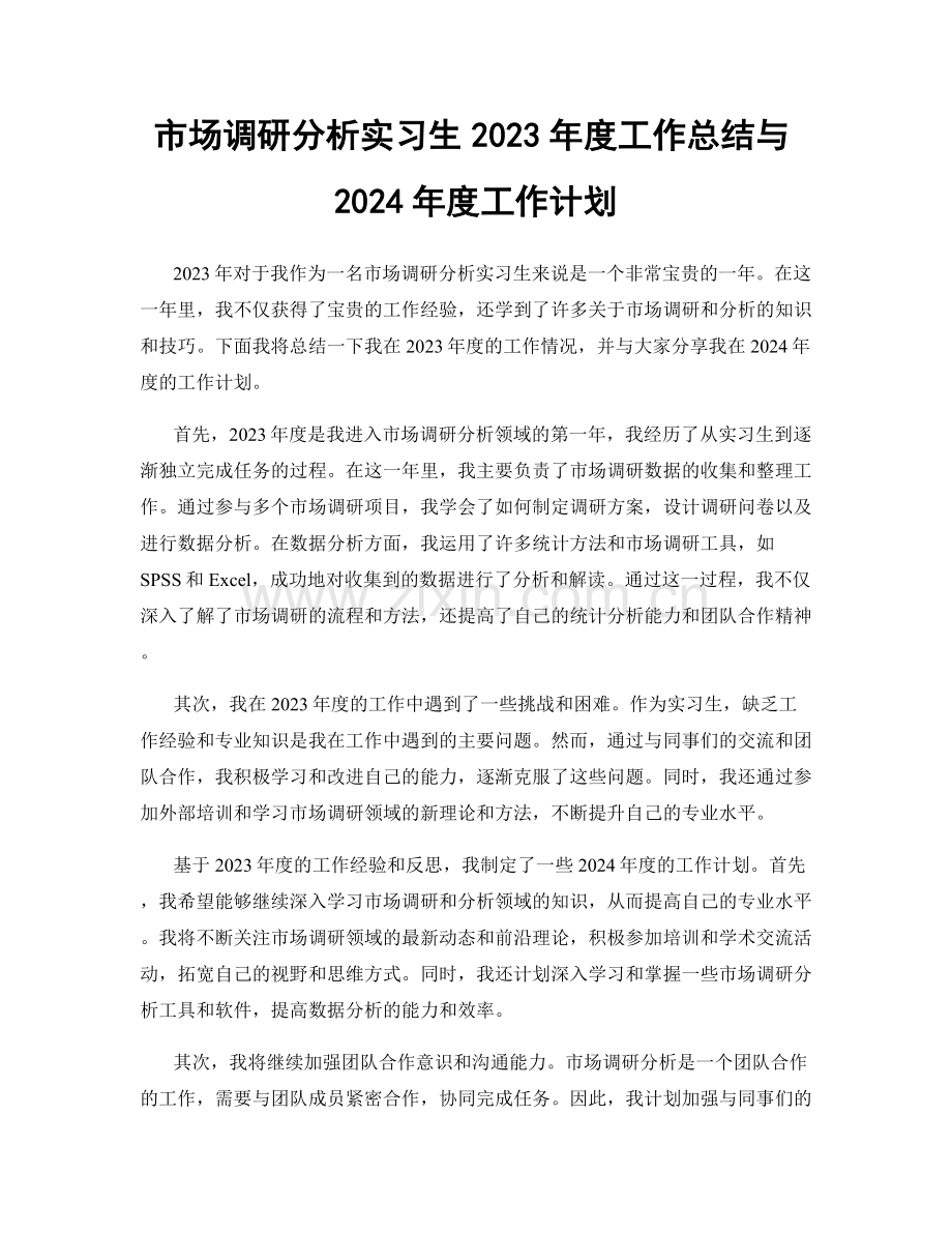 市场调研分析实习生2023年度工作总结与2024年度工作计划.docx_第1页