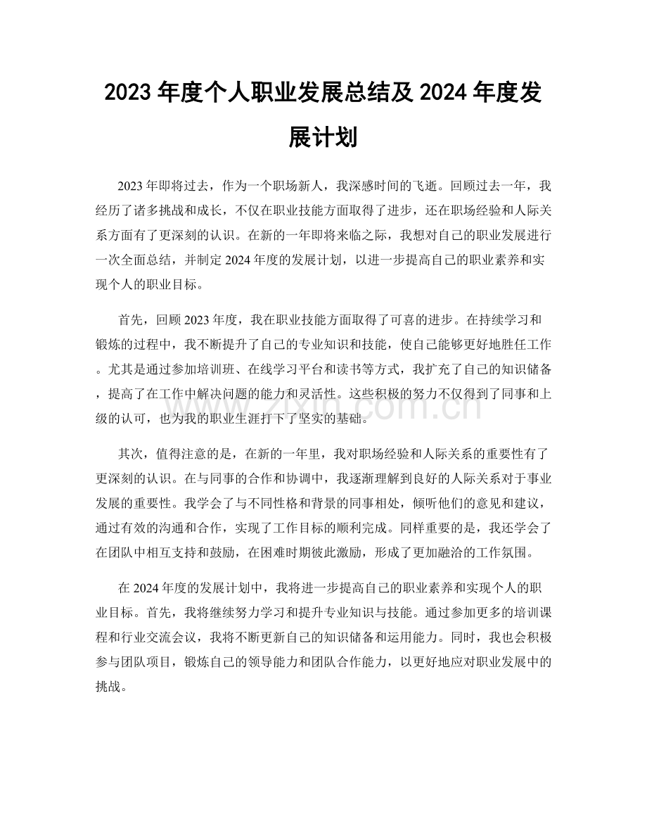 2023年度个人职业发展总结及2024年度发展计划.docx_第1页