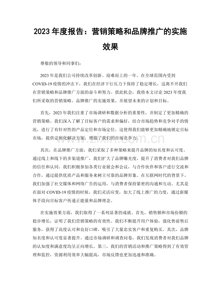 2023年度报告：营销策略和品牌推广的实施效果.docx_第1页