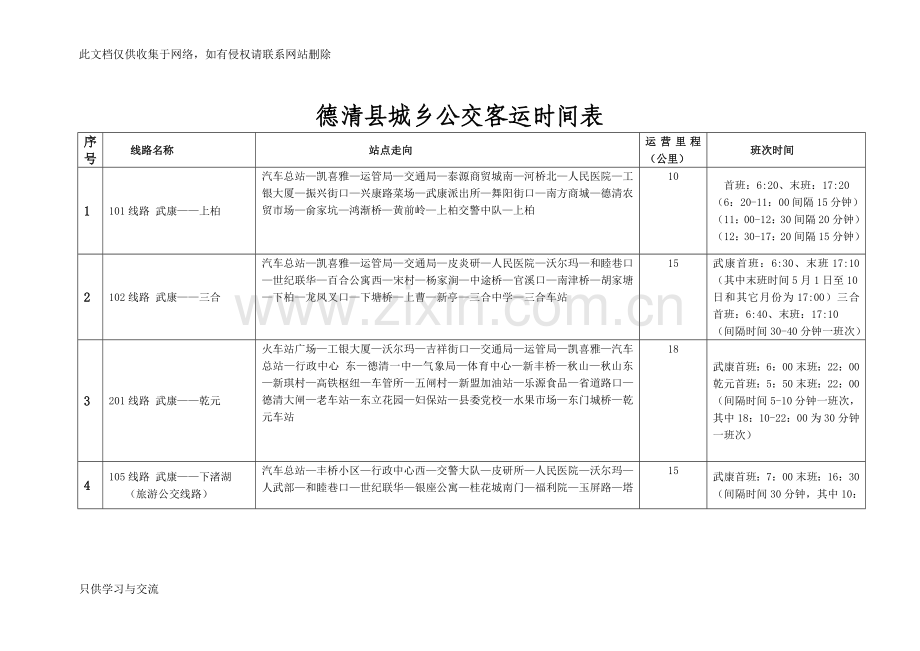 德清县城乡公交客运时间表教学内容.doc_第1页