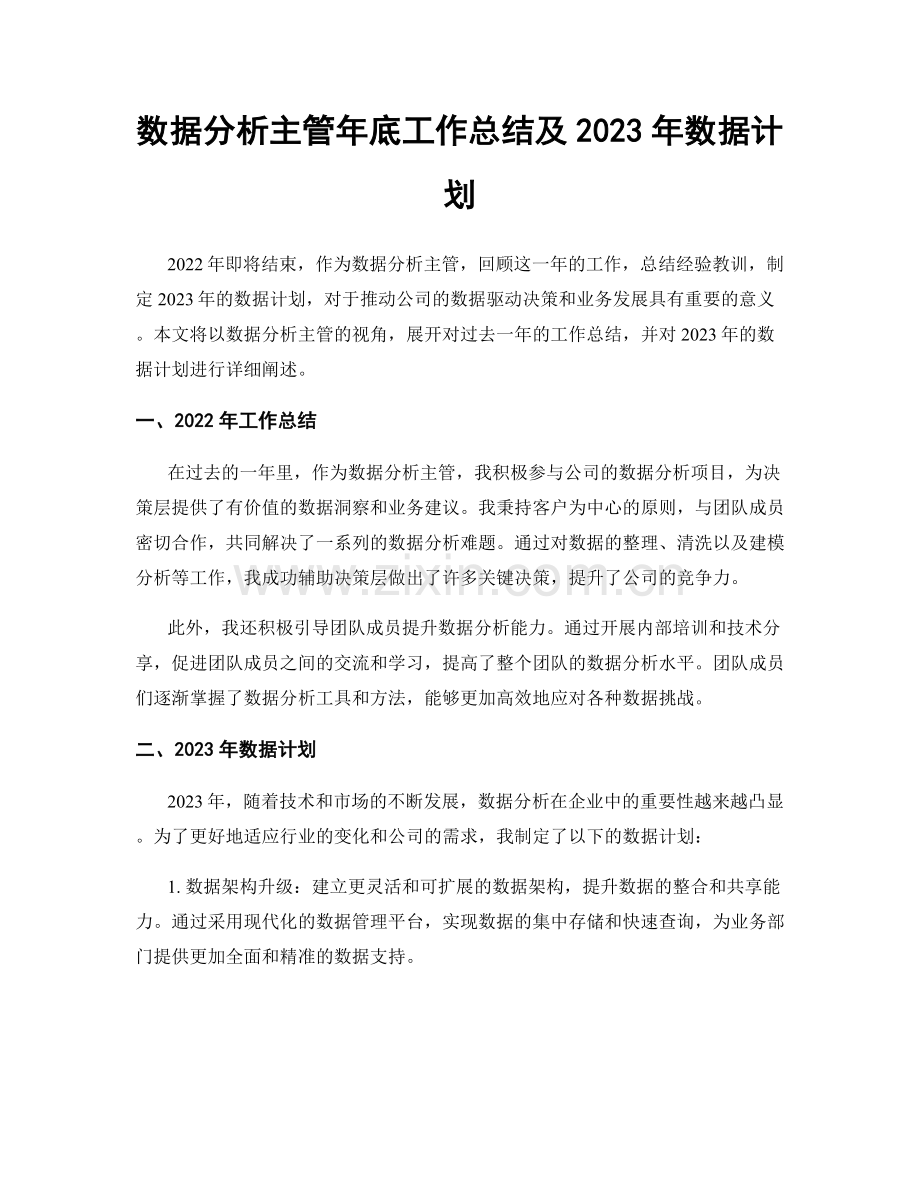 数据分析主管年底工作总结及2023年数据计划.docx_第1页