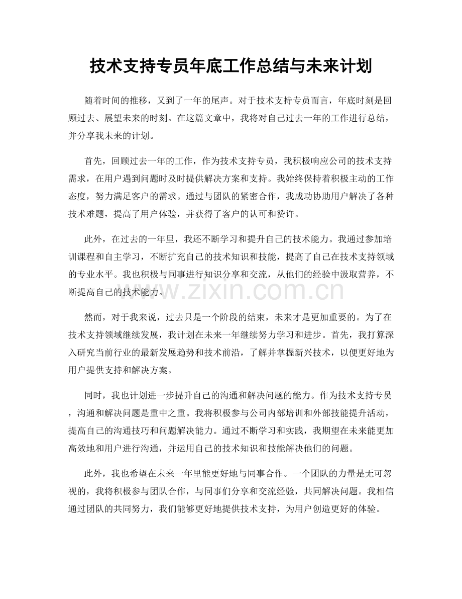 技术支持专员年底工作总结与未来计划.docx_第1页