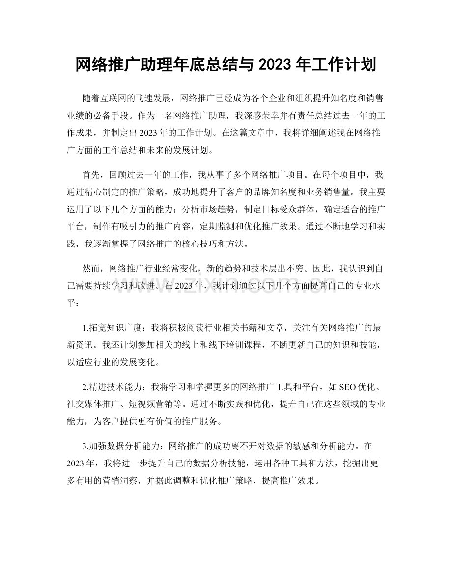 网络推广助理年底总结与2023年工作计划.docx_第1页