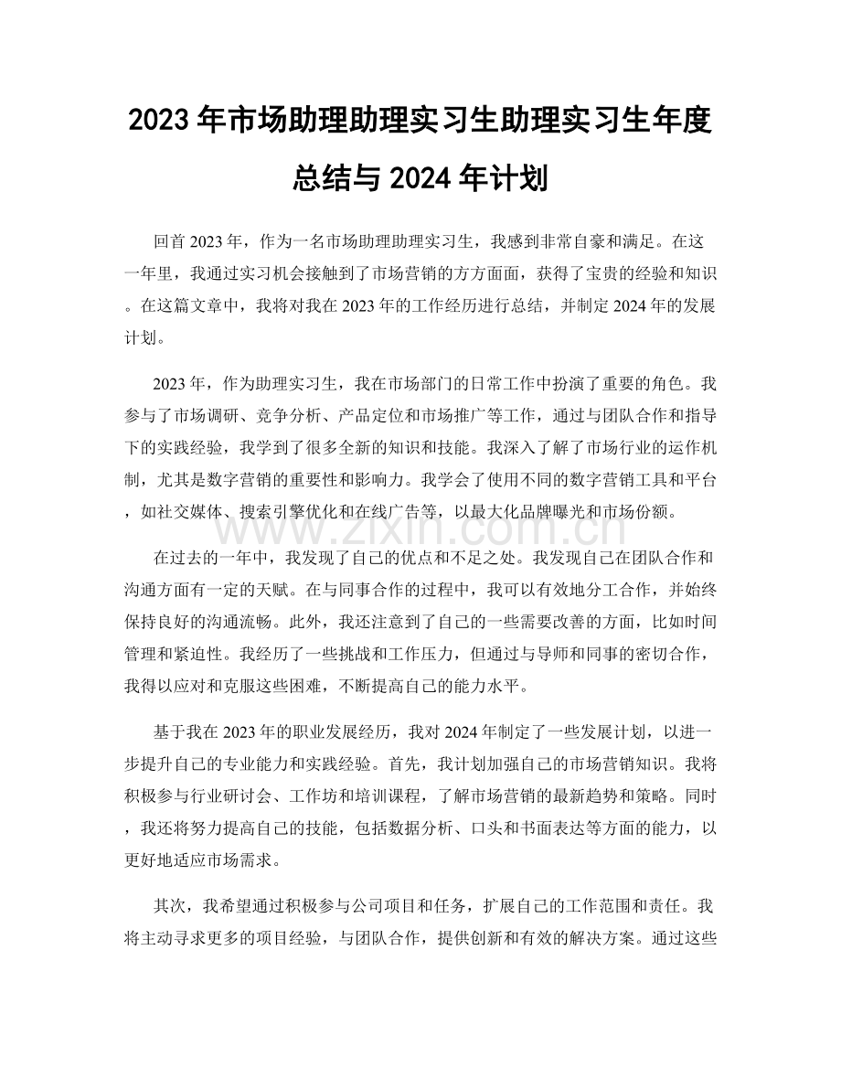 2023年市场助理助理实习生助理实习生年度总结与2024年计划.docx_第1页