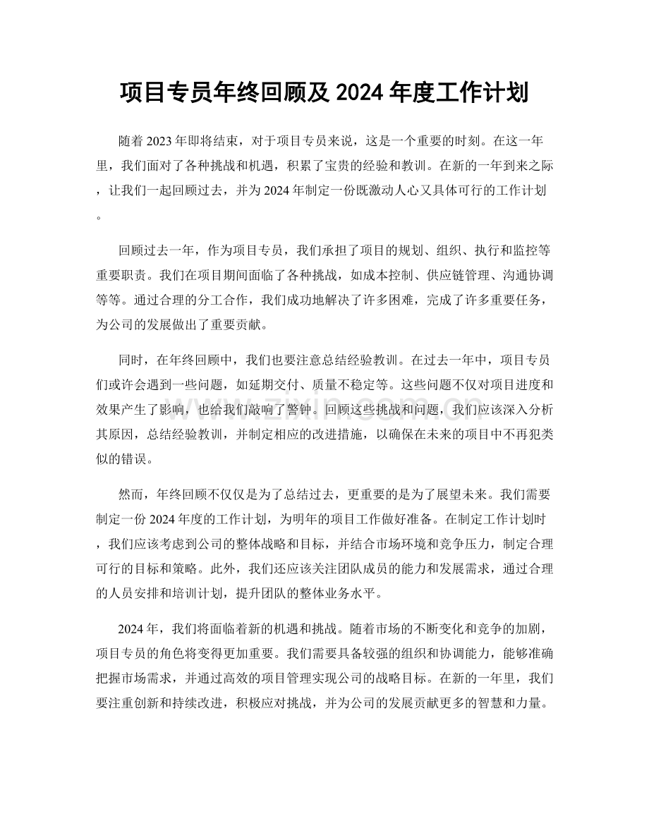 项目专员年终回顾及2024年度工作计划.docx_第1页