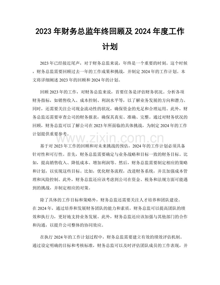 2023年财务总监年终回顾及2024年度工作计划.docx_第1页