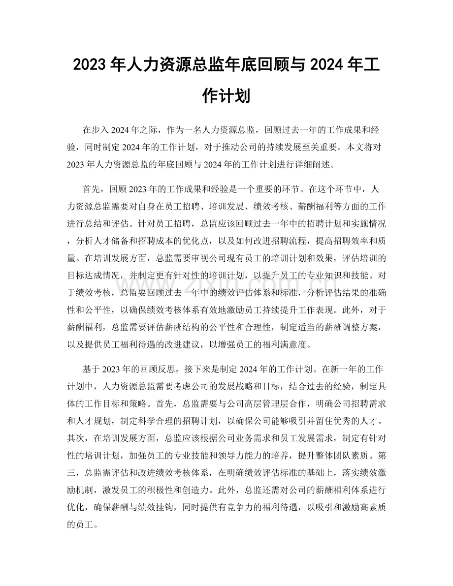 2023年人力资源总监年底回顾与2024年工作计划.docx_第1页