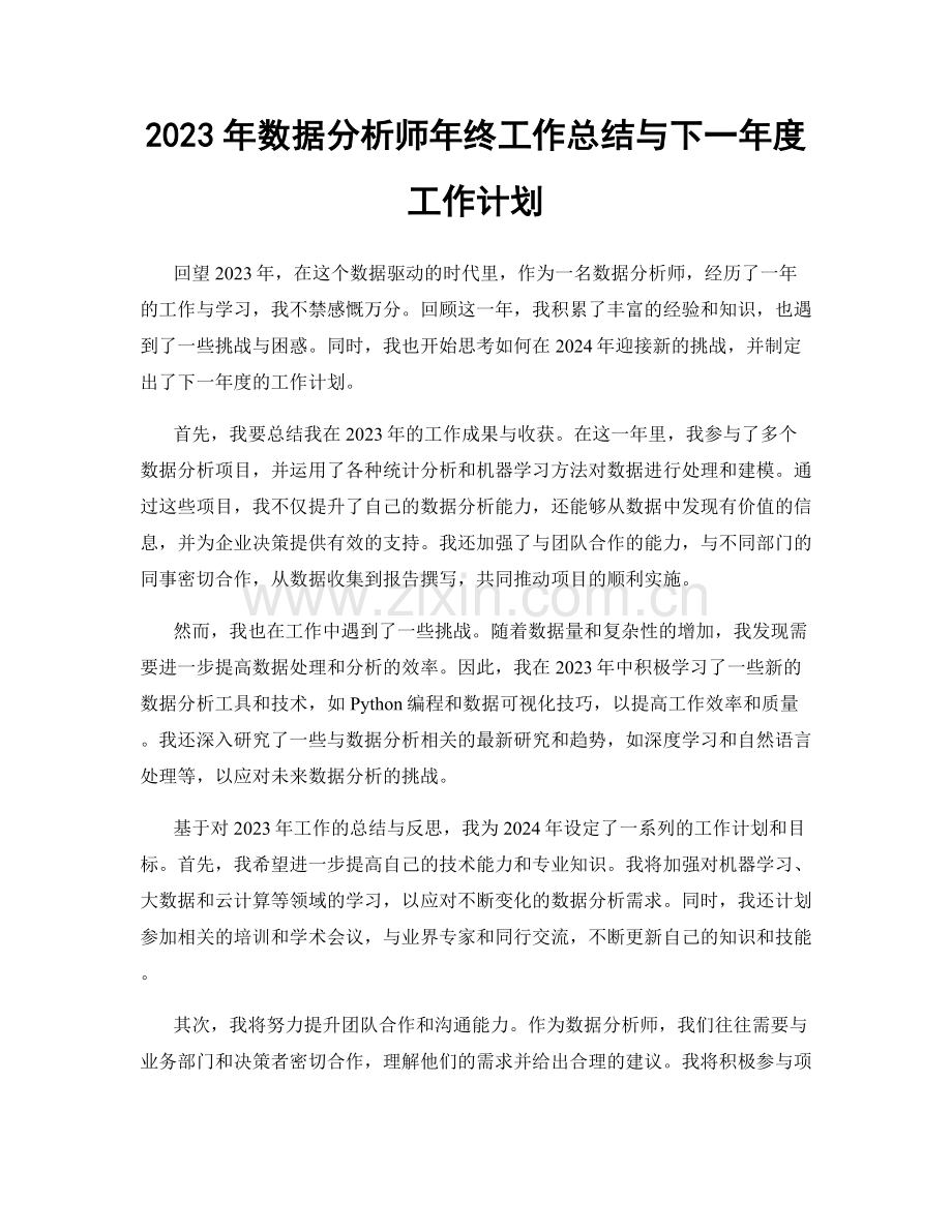 2023年数据分析师年终工作总结与下一年度工作计划.docx_第1页