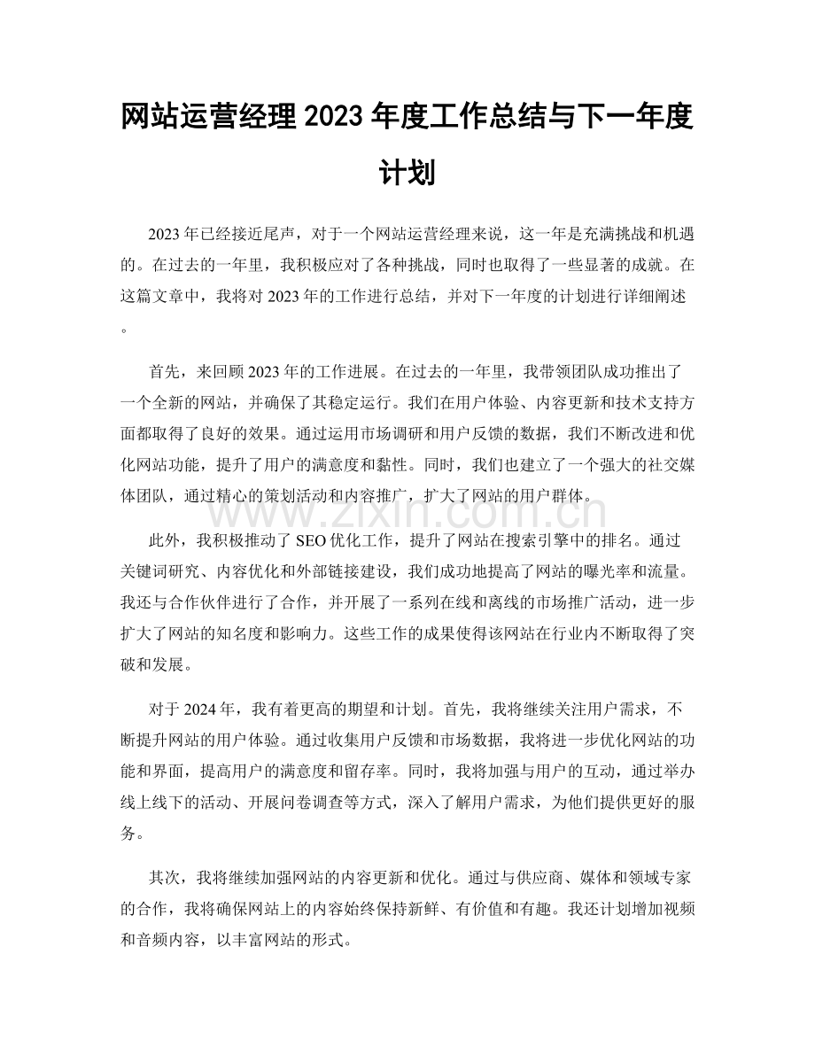 网站运营经理2023年度工作总结与下一年度计划.docx_第1页