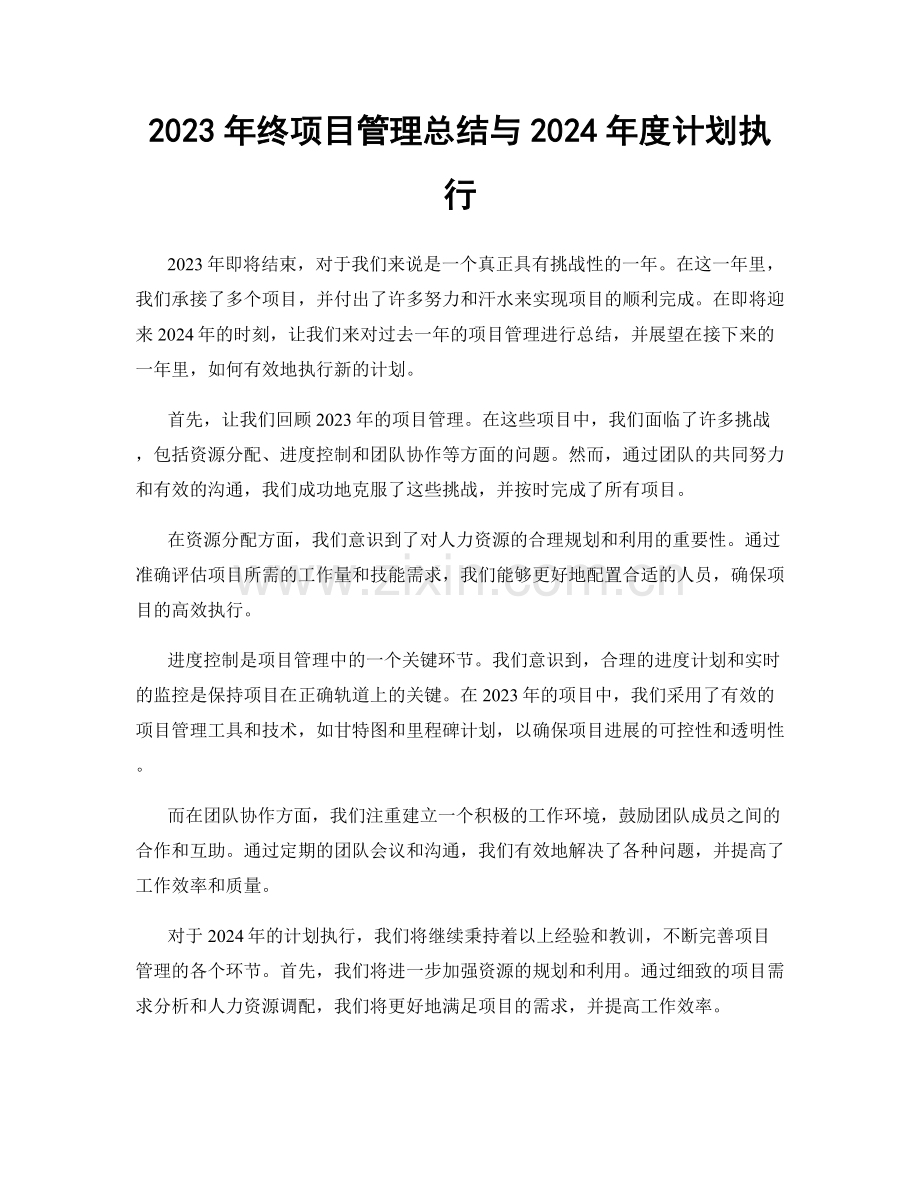 2023年终项目管理总结与2024年度计划执行.docx_第1页