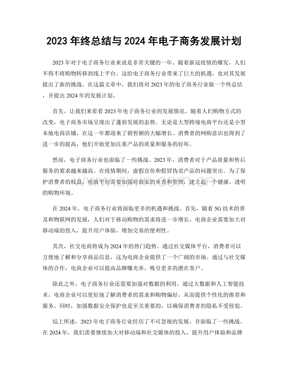 2023年终总结与2024年电子商务发展计划.docx_第1页