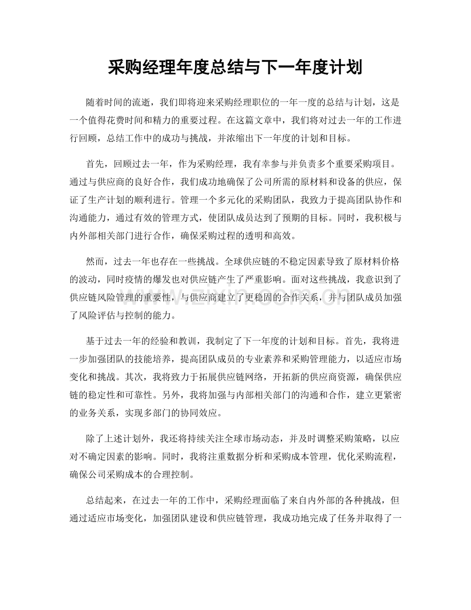 采购经理年度总结与下一年度计划.docx_第1页