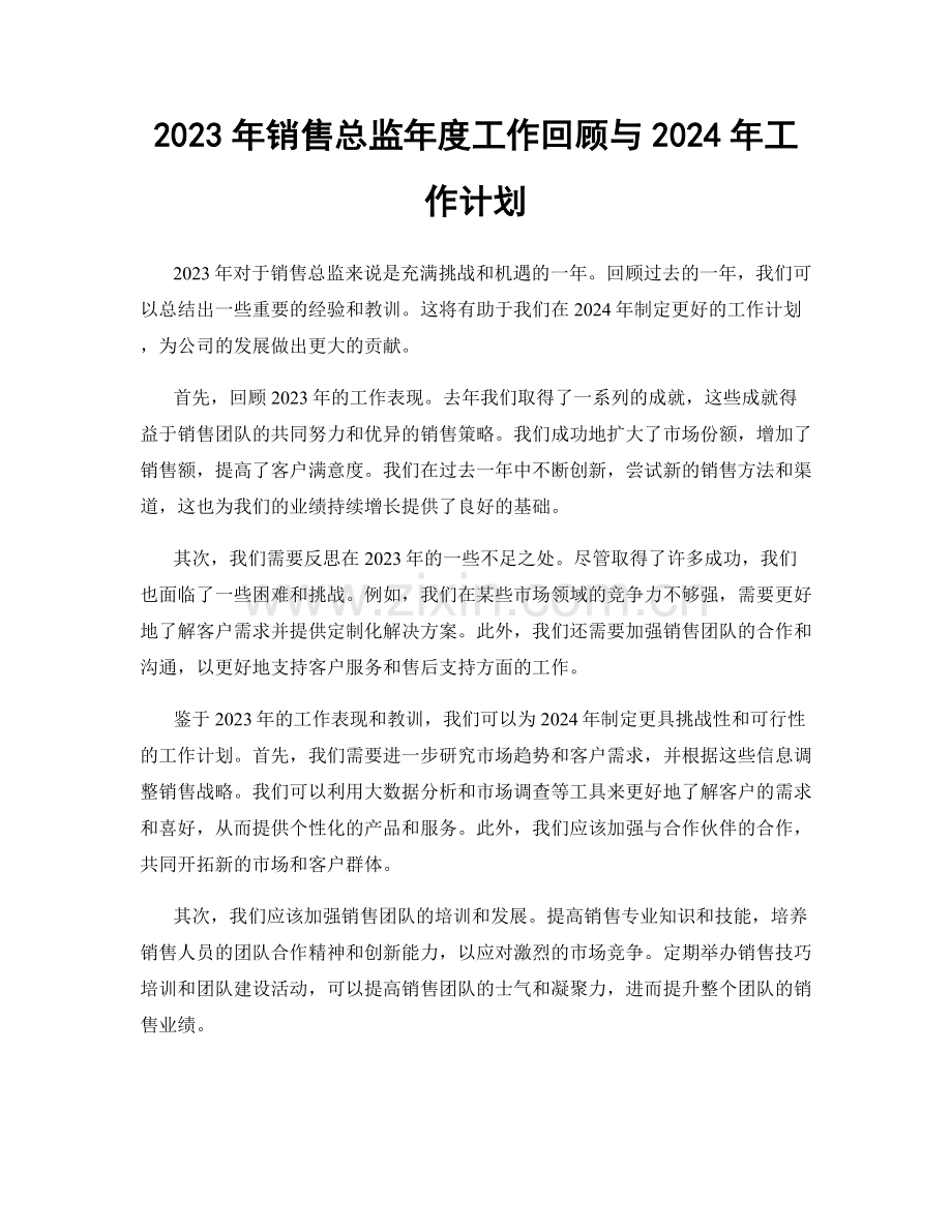 2023年销售总监年度工作回顾与2024年工作计划.docx_第1页