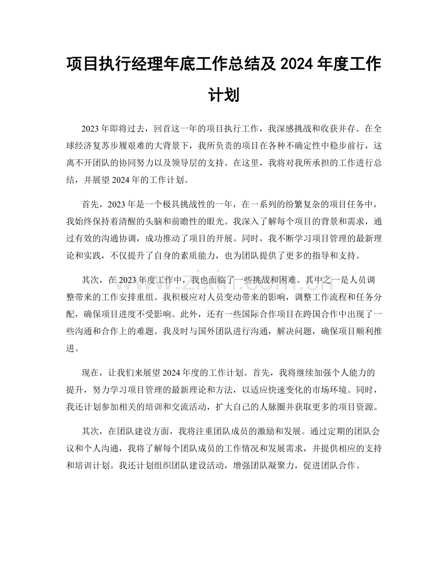 项目执行经理年底工作总结及2024年度工作计划.docx_第1页