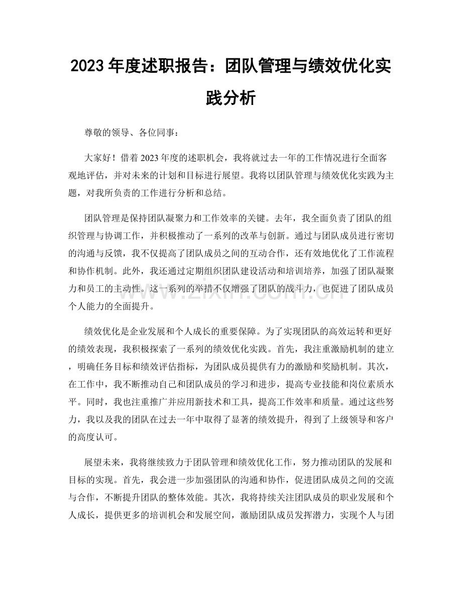 2023年度述职报告：团队管理与绩效优化实践分析.docx_第1页