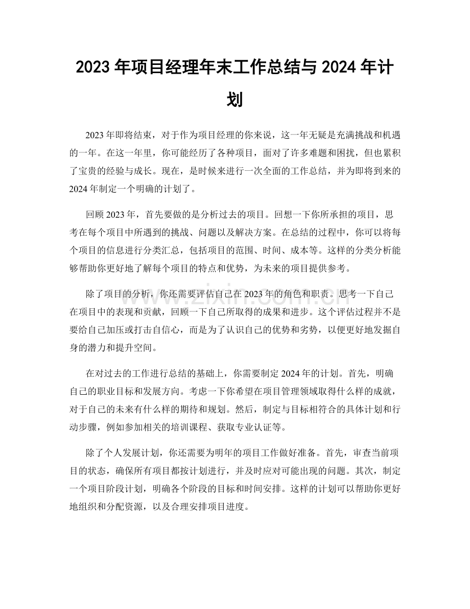 2023年项目经理年末工作总结与2024年计划.docx_第1页