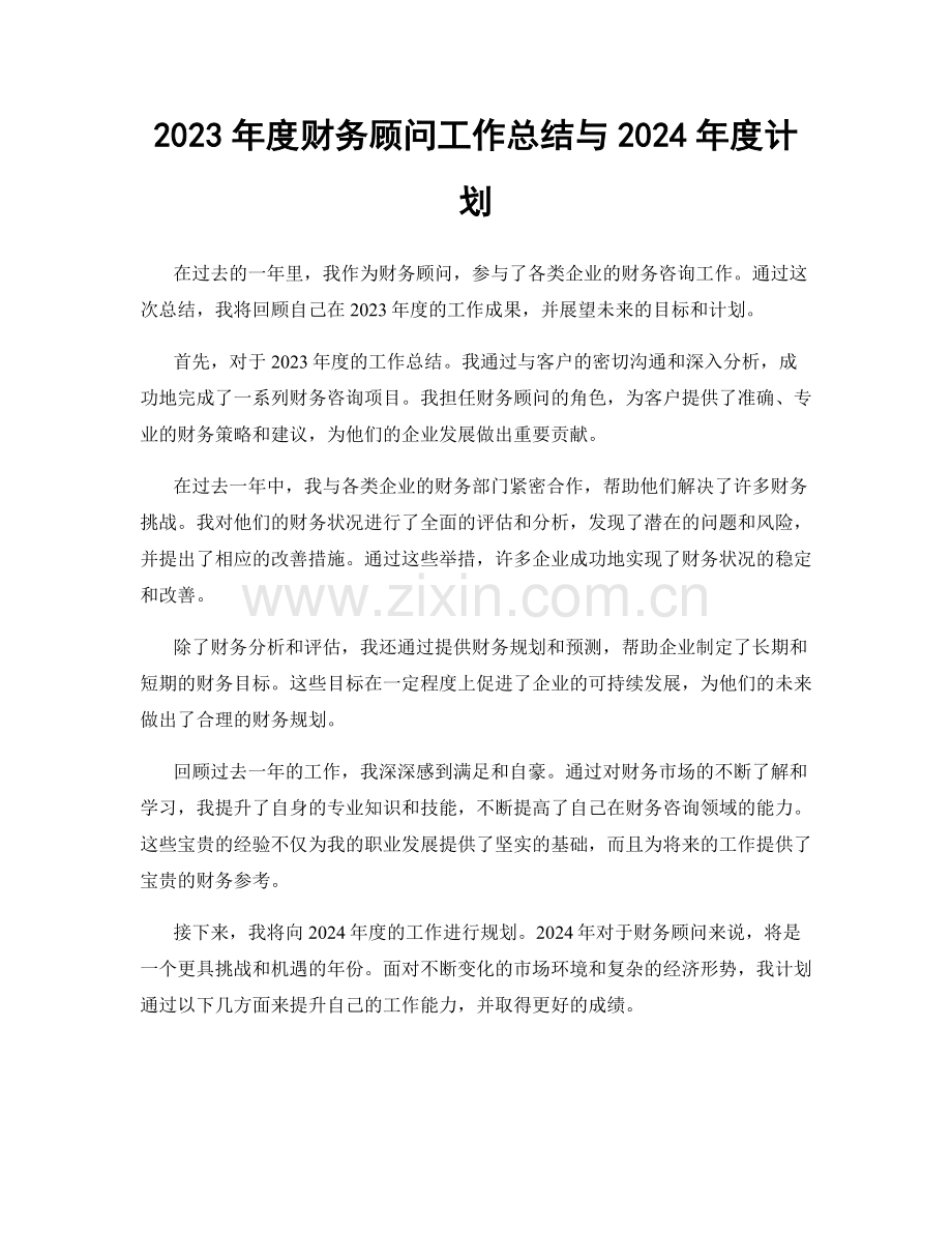 2023年度财务顾问工作总结与2024年度计划.docx_第1页