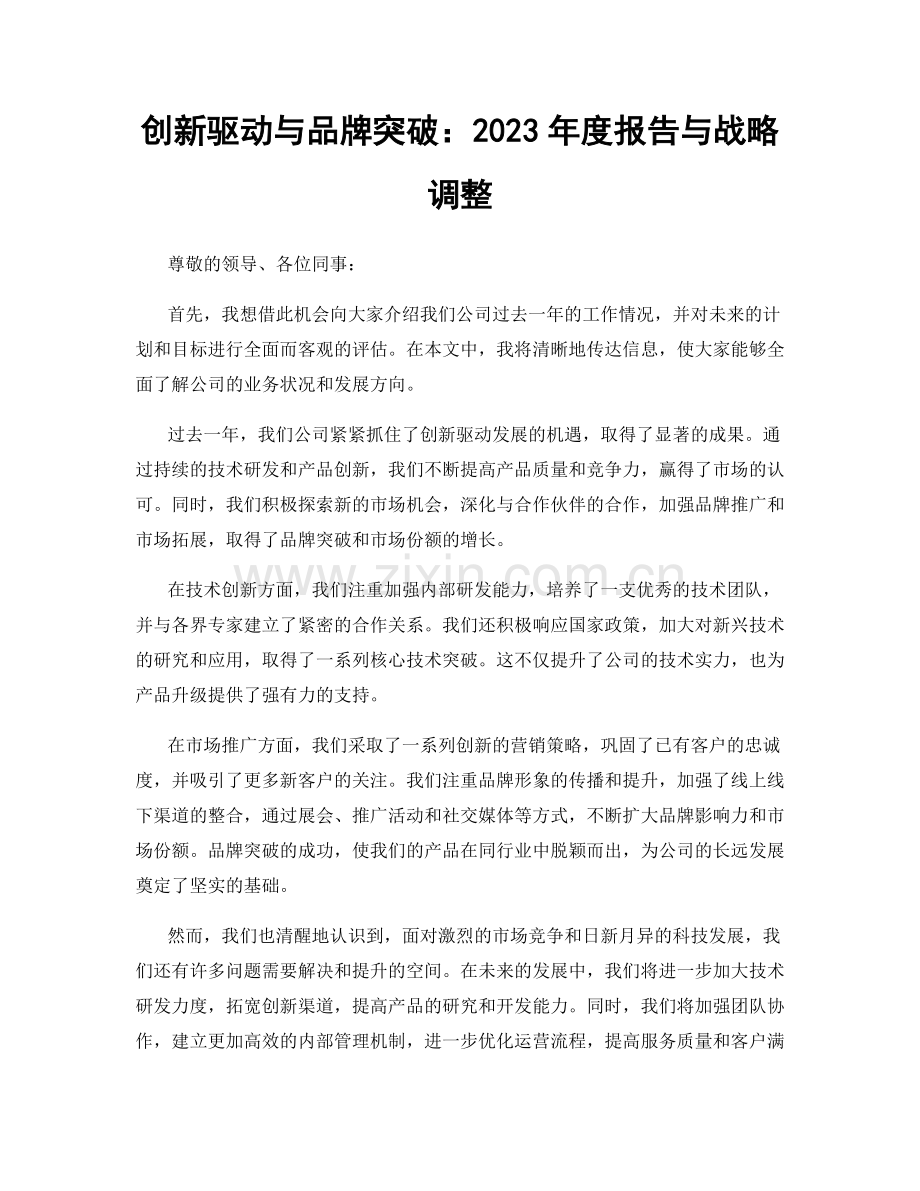 创新驱动与品牌突破：2023年度报告与战略调整.docx_第1页