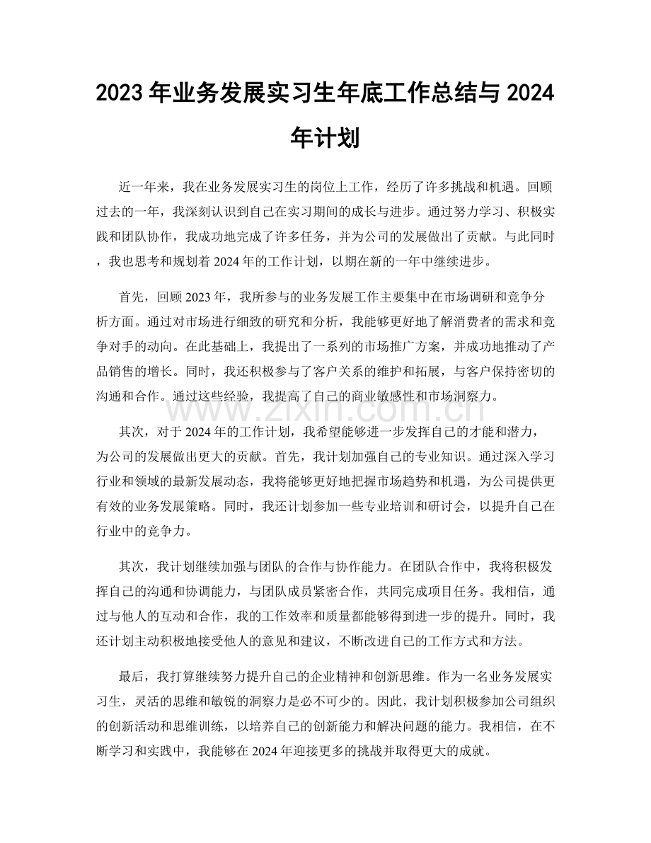 2023年业务发展实习生年底工作总结与2024年计划.docx_第1页