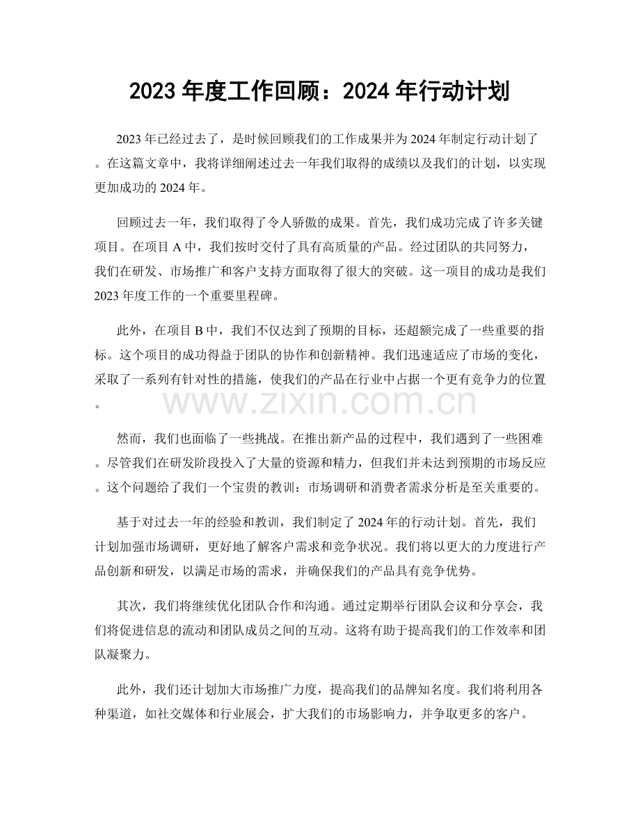 2023年度工作回顾：2024年行动计划.docx_第1页