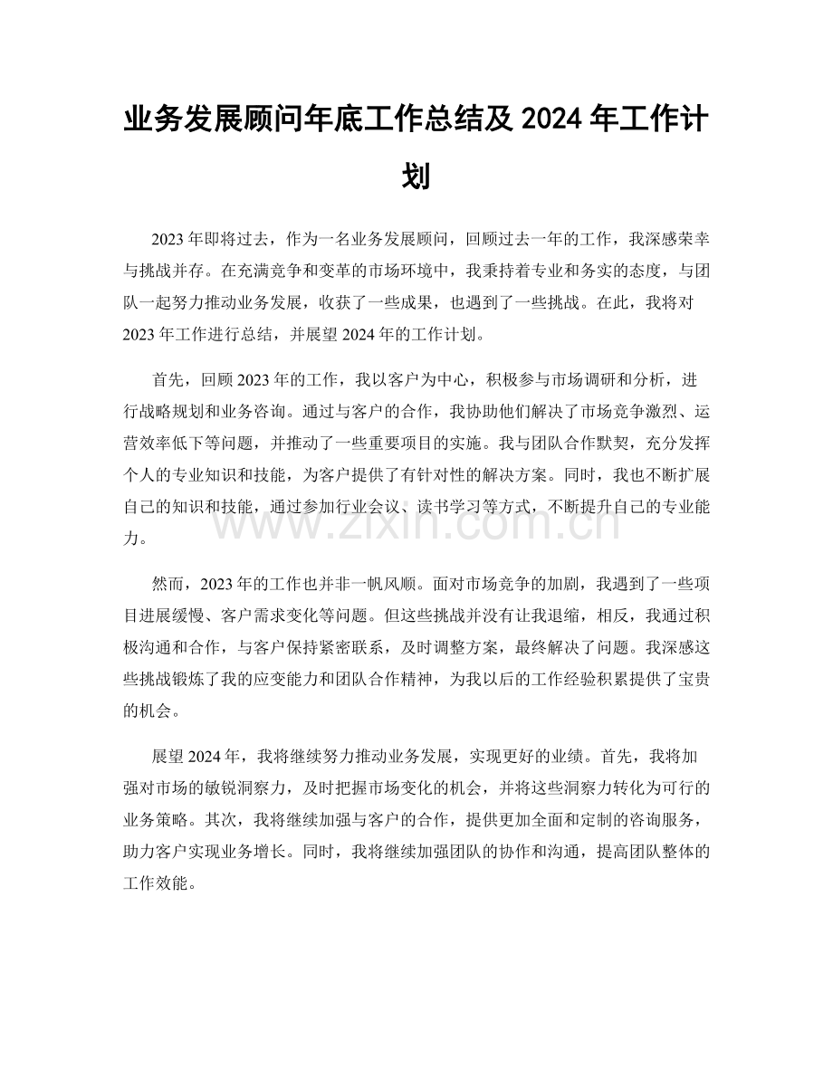 业务发展顾问年底工作总结及2024年工作计划.docx_第1页