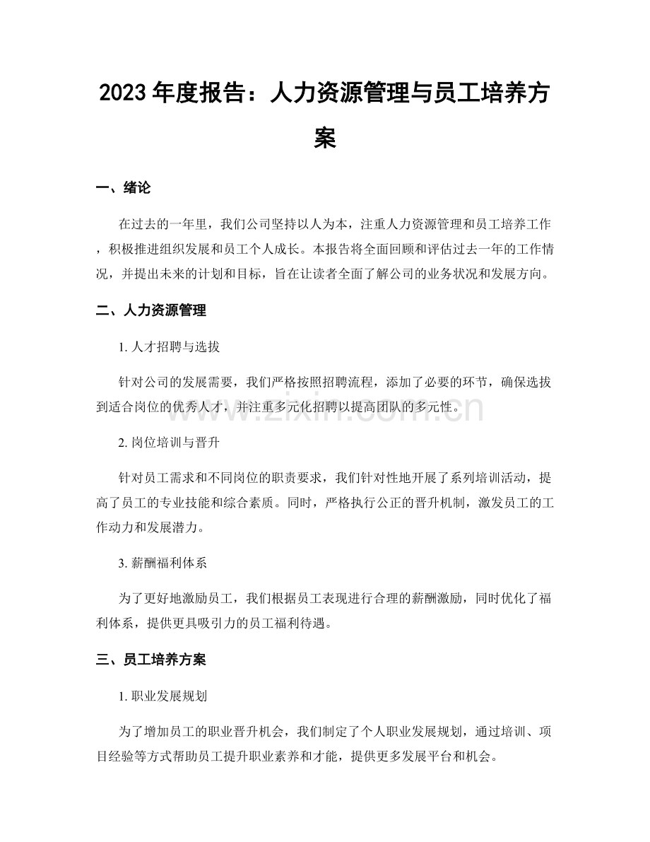 2023年度报告：人力资源管理与员工培养方案.docx_第1页