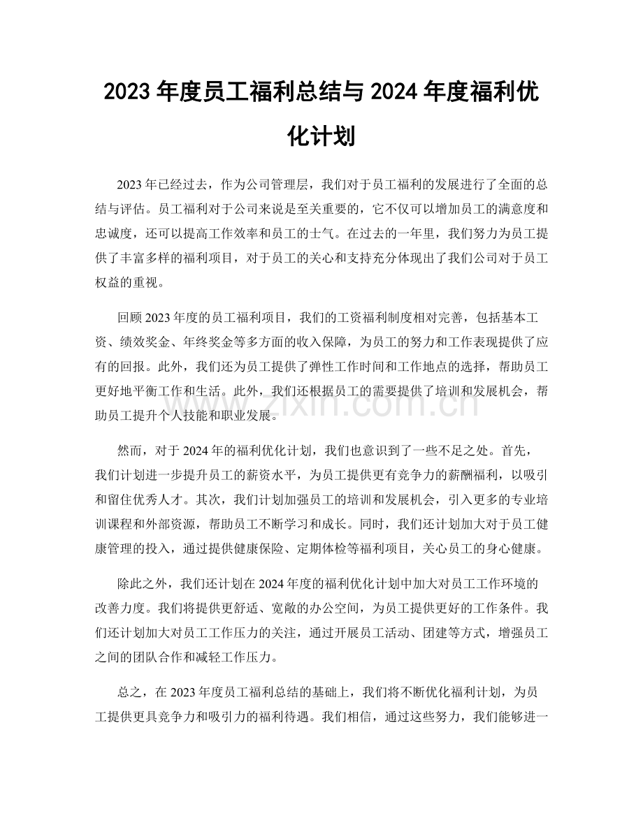 2023年度员工福利总结与2024年度福利优化计划.docx_第1页