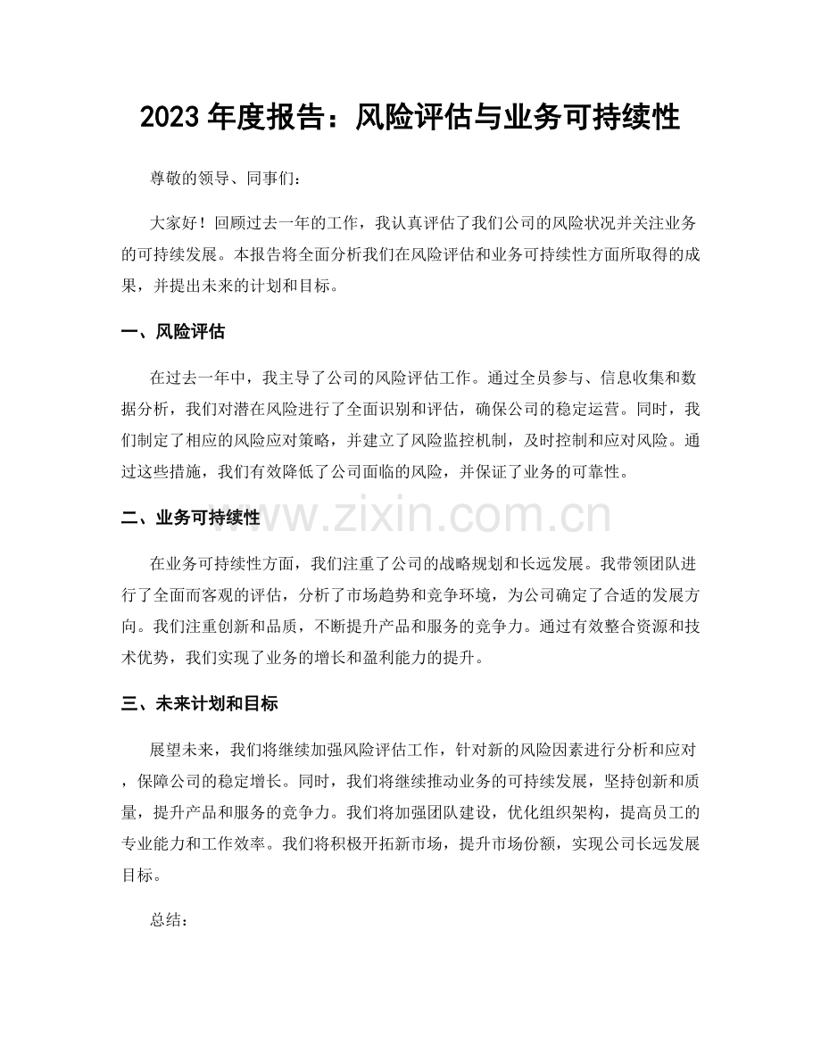 2023年度报告：风险评估与业务可持续性.docx_第1页