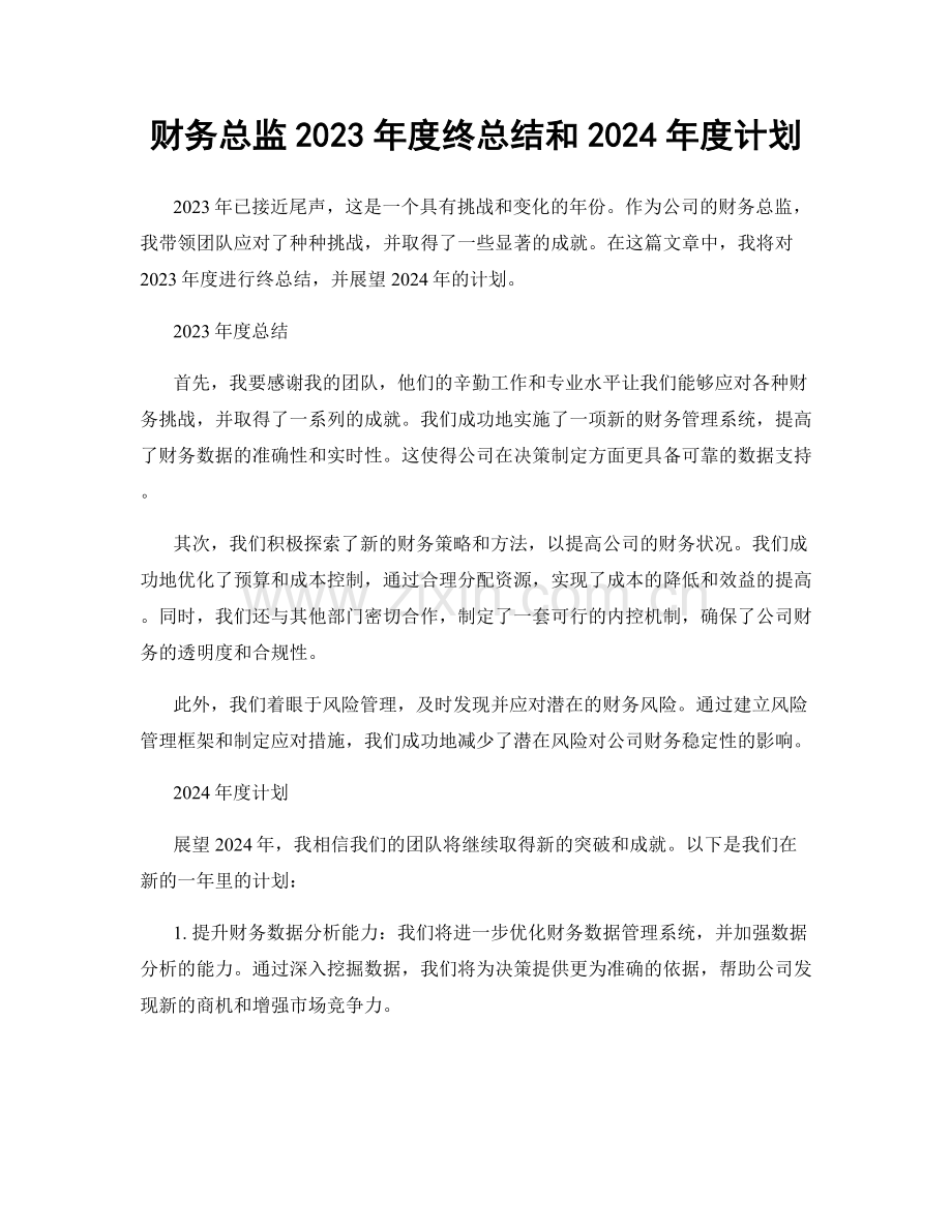 财务总监2023年度终总结和2024年度计划.docx_第1页